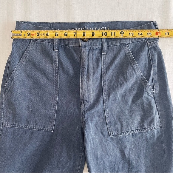 American Eagle wide leg crop pants blue denim jeans 8 X LONG loose wide legged - Picture 6 of 15